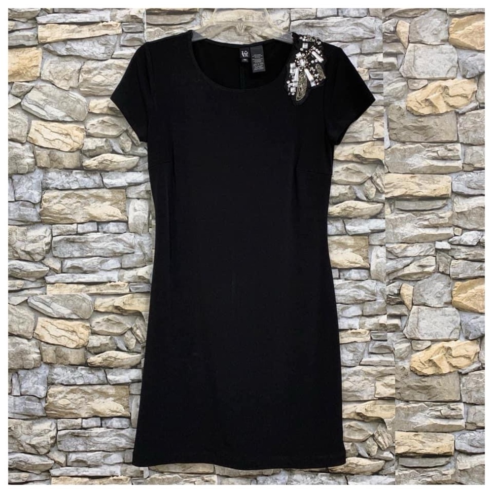 #118 Love Tease Embellished Jeweled Bodycon Black Sheath Cocktail Dress Medium